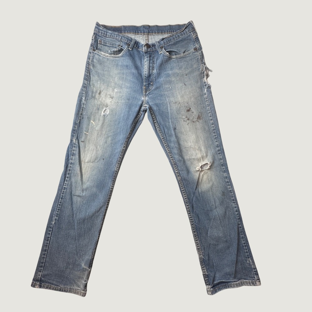 Levi's 514 Jeans Mens 34x30 (31x27) Straight Fit Blue Distressed Stained Denim